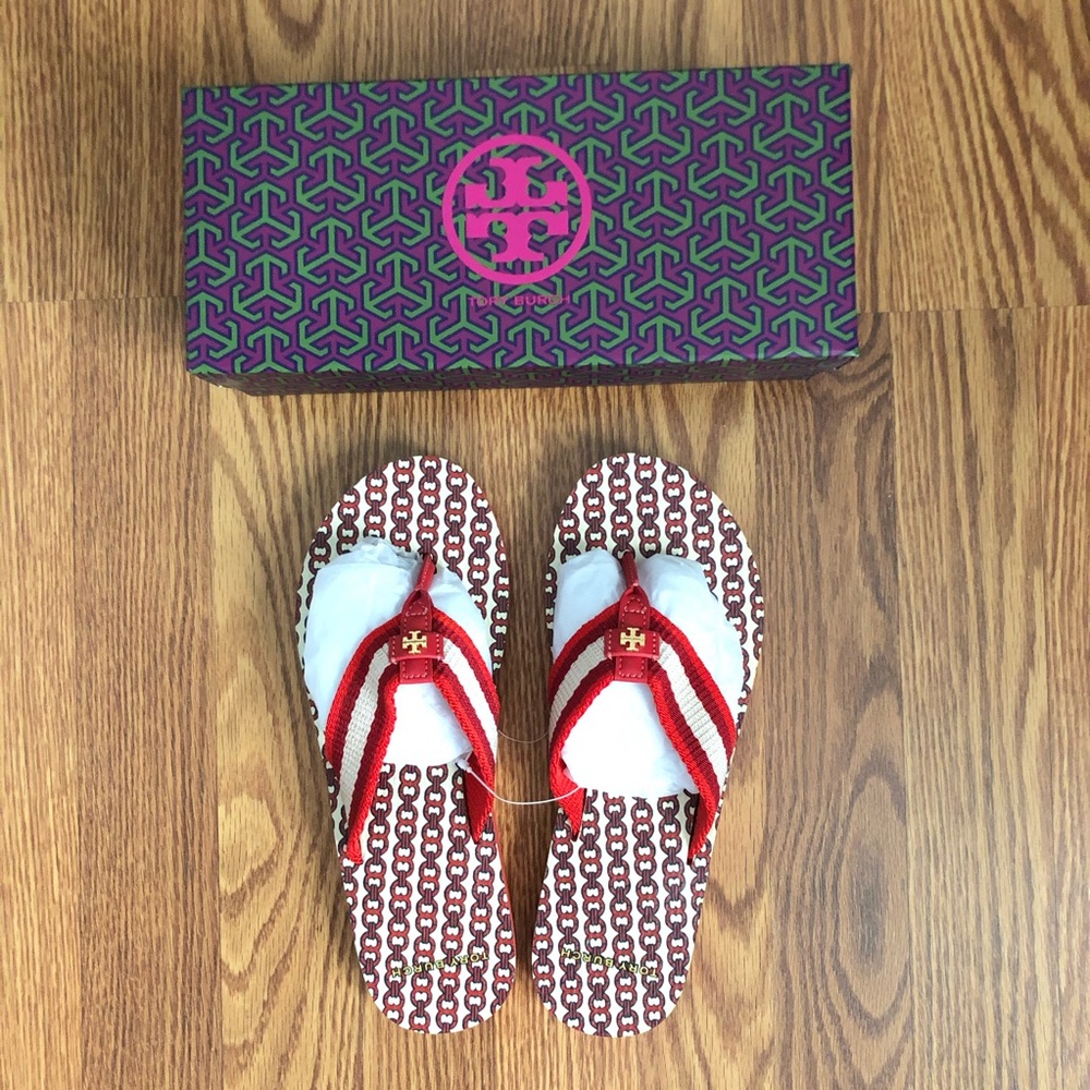 NIB Tory Burch Red Gemini Link Thin Flip Flop sz 8